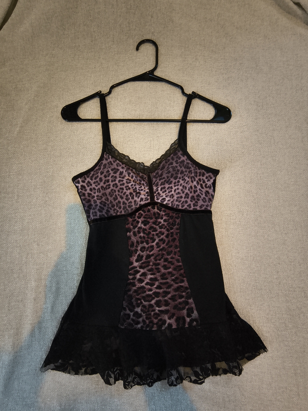 Vintage Y2k Sheer Leopard-Print Chemise Slip - Black & Purple